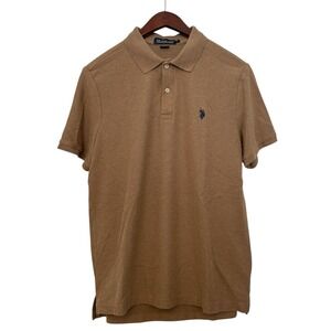 U.S. Polo Assn. Men's Performance Pique Polo Shirt Camel Short Sleeve Size Large